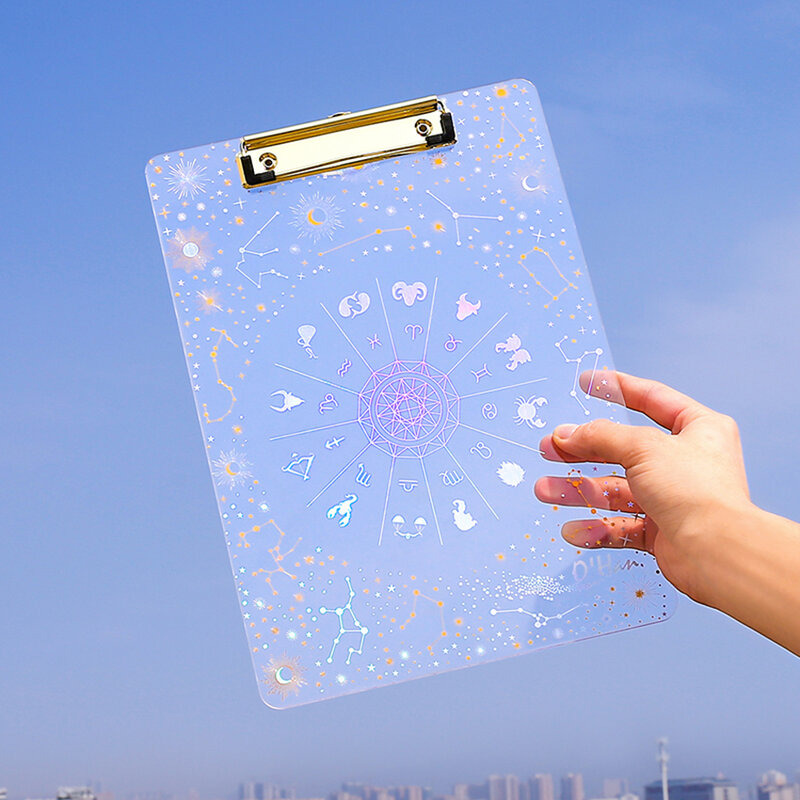 Starry Sky-Clip de tablero de escritura para niños, suministros escolares de papelería A4, almohadilla acrílica de papel, férula transparente, pluma