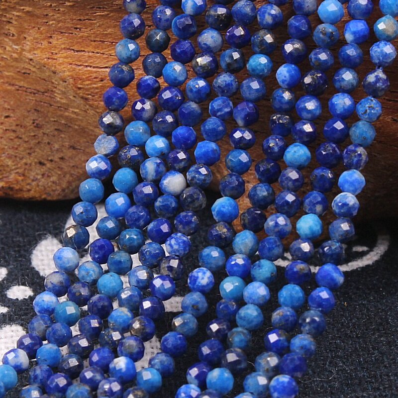 Lapislázuli Natural de 2, 3 y 4mm, faceta redonda azul, cuentas sueltas, accesorios para collar, pulsera, pendientes, fabricación de joyas
