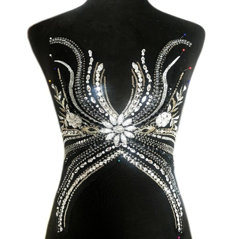 Bi.Dw.M – patchs de couture perlés en dentelle cristal et strass, artisanat fin, pour vêtements et robes de décoration, 28x41cm