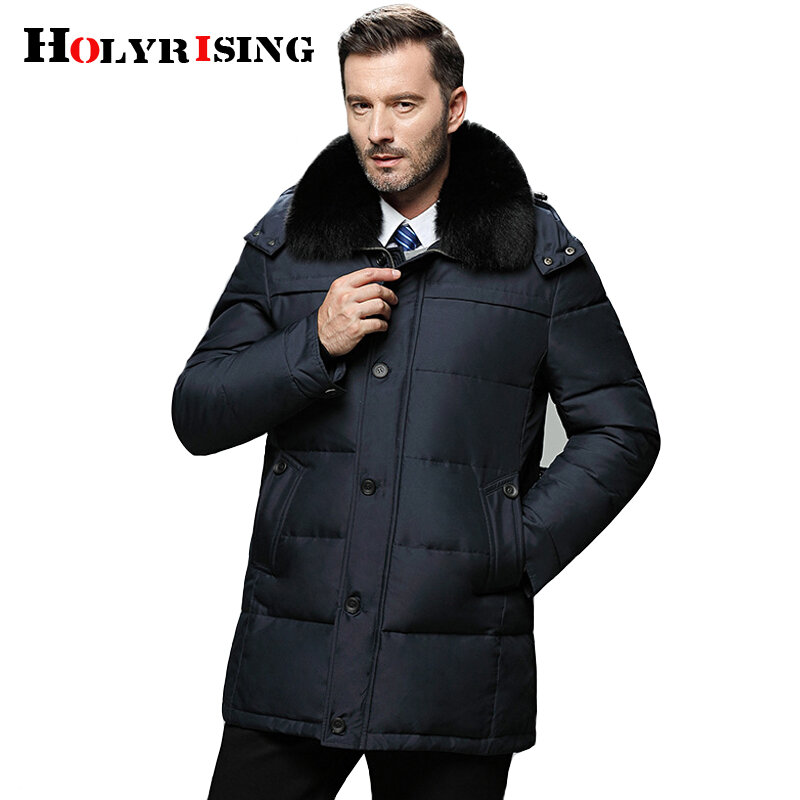 Holyrising sobretudo térmico masculino, capuz grosso desmontado quente para homens pato branco tamanhos grandes parca 2018-5
