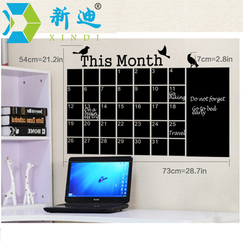 Adesivos de calendário de parede, quadro negro de escritório pvc removível quadro-negro mês planejamento memo mensagem preta quadro frete grátis