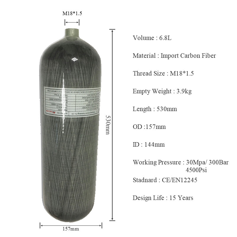 Acecare-ミニエアタンクPCP2l/3l/6.8l ce 4500spi,カーボンファイバーシリンダー,pcp,エアライフル用