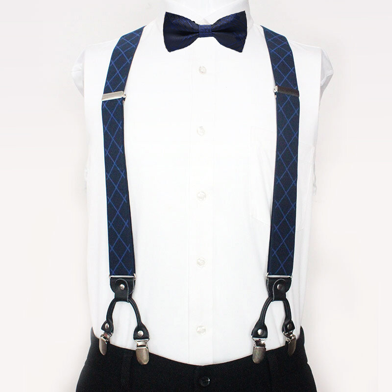 Men's Suspenders Casual Fashion Braces Bowtie Sets Elegant Black Leather Shirt Suspenders Adjustable 6 Clip Belt Strap Dad Gift
