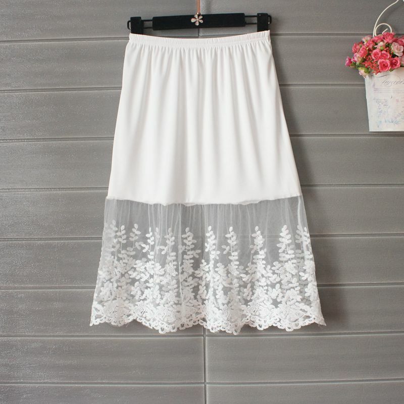 Faldas de encaje para mujer, faldas sexys con bordado Floral, cintura alta, elástica hasta la rodilla, malla blanca y negra, elegante