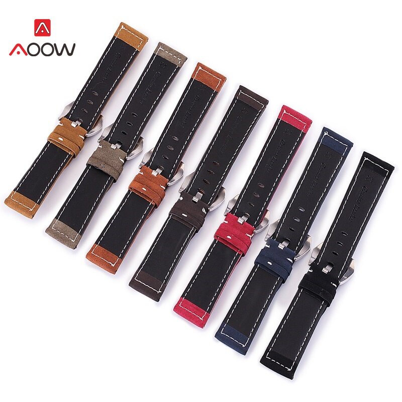 Bracelet de montre en cuir mat fait main AOOW pour hommes femmes 18mm 20mm 22mm 24mm en acier inoxydable boucle ceintures bracelet de montre de haute qualité
