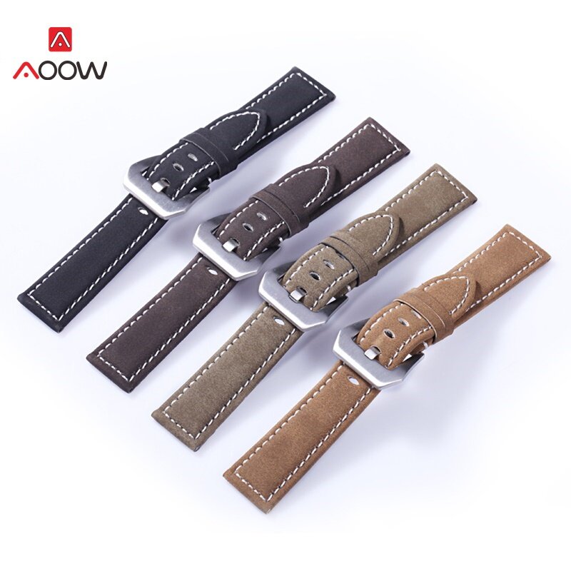 Bracelet de montre en cuir mat fait main AOOW pour hommes femmes 18mm 20mm 22mm 24mm en acier inoxydable boucle ceintures bracelet de montre de haute qualité