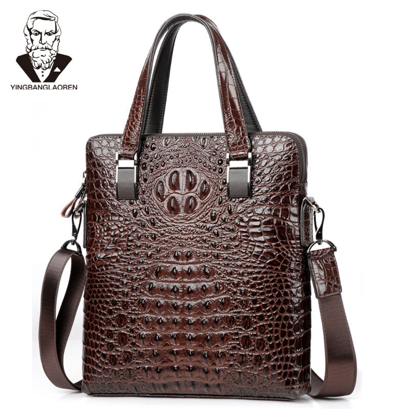 Crocodile Pattern Double Layers Briefcase Men's Cow Leather Business Handbag  Laptop Bag Male Shoulder Crossbody Bag Travel Bag