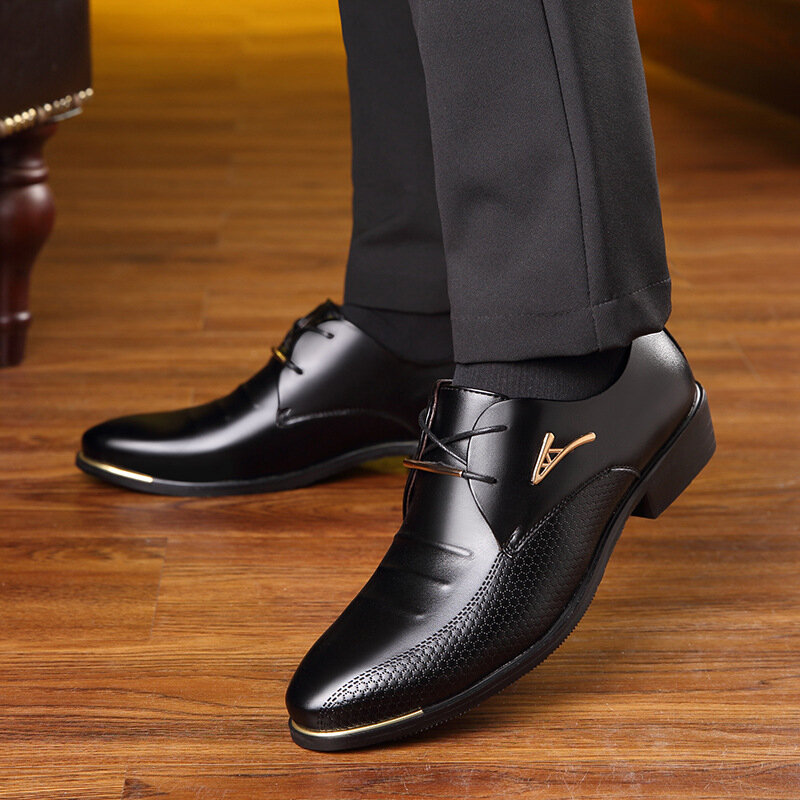 Robe classique à bout pointu en cuir verni noir pour homme, chaussures de mariage formelles Oxford, grande taille, mode ZZXP3 CD