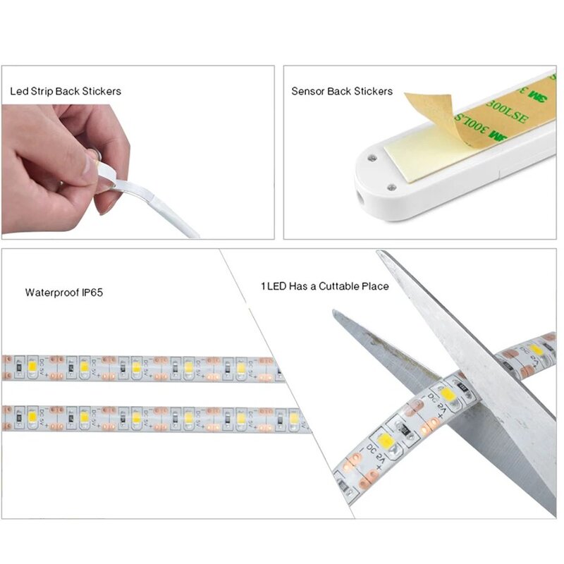 Lampu Baru PIR Nirkabel dengan Sensor Gerak Lampu Malam Pita LED USB Daya Baterai Tahan Air Lampu Dapur Lemari