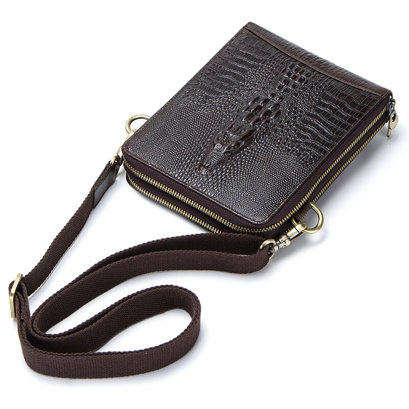 Sac à bandoulière en cuir véritable pour hommes, sacoche Crocodile Vintage de bonne qualité avec pochette pour téléphone portable