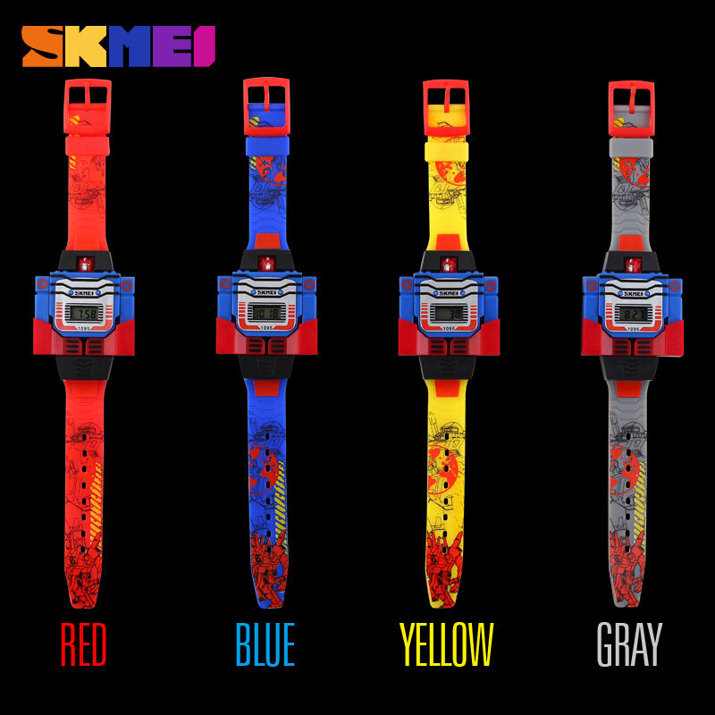 นาฬิกาข้อมือ SKMEI เด็ก LED นาฬิกาดิจิตอลนาฬิกาการ์ตูนนาฬิกา Deformed หุ่นยนต์ของเล่นเด็กนาฬิกาข้อมื...