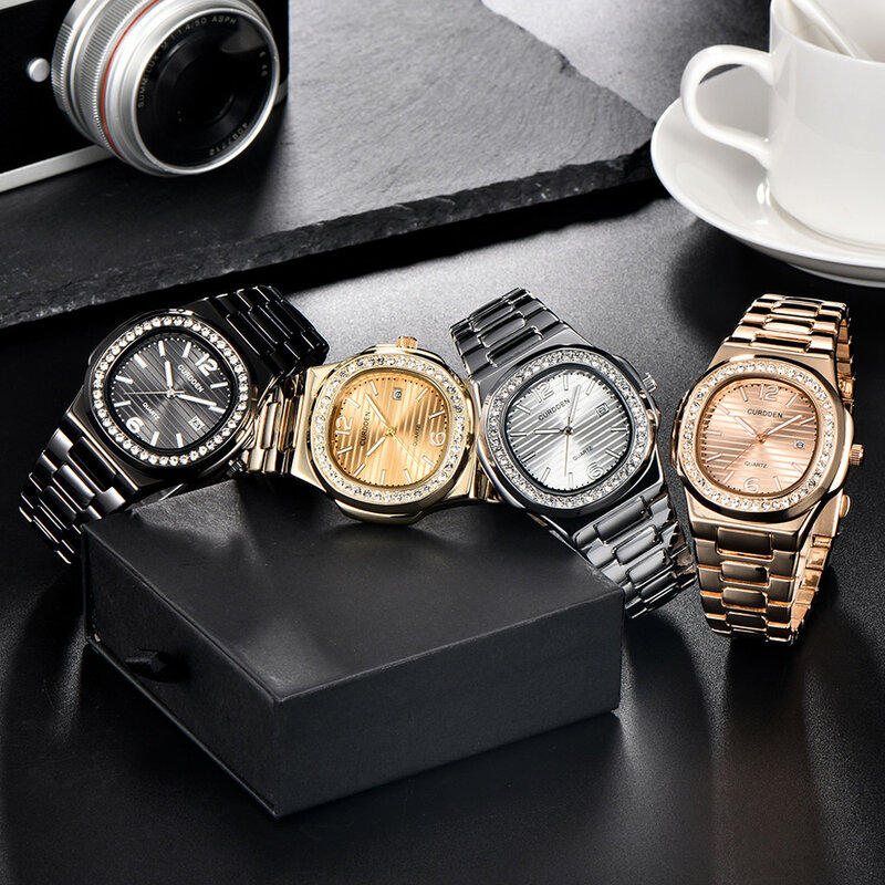 Mode Toevallige heren Horloge Nautilus Volledig Rhinestone Horloges Quartz Luxe Gold Diamond Business Mens Klok Horloge relogio