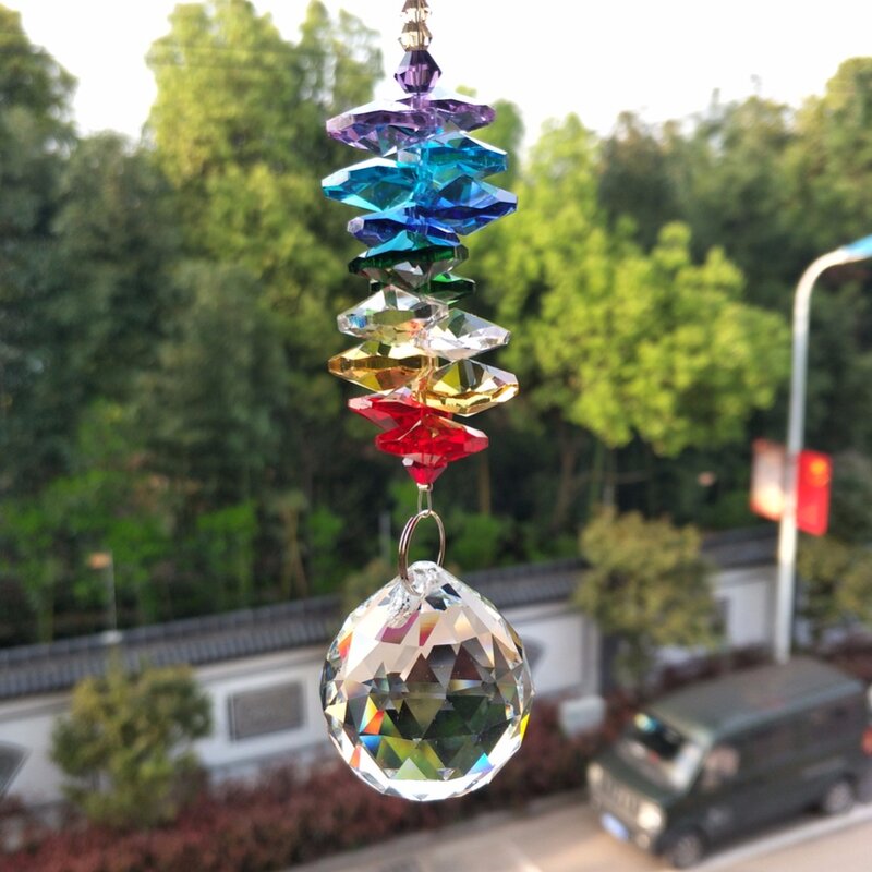 Handgemaakte Regenboog Glas Kristal Kralen Chakra 'S Guirlande Suncatcher Crystal Ball Hanger Diy Kroonluchter Center Deel Decoratie