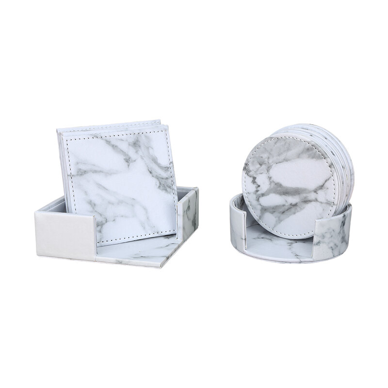 Office Supplies Marble PU Leather Desk Organizer Sets Pen Holder Storage Box Tissue Box Cup Coaster 3 Pcs/Set New Arrival