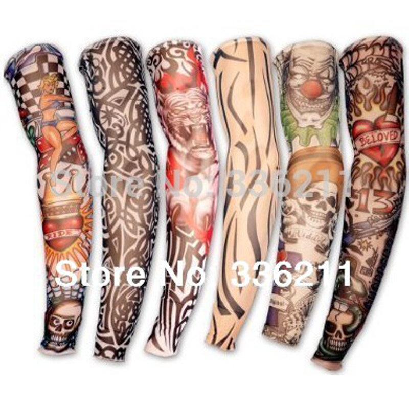 5 pcs novo 100% misto de nylon elástico falso manga tatuagem temporária projeta tatoo de meias do braço do corpo para homens legais mulheres frete grátis