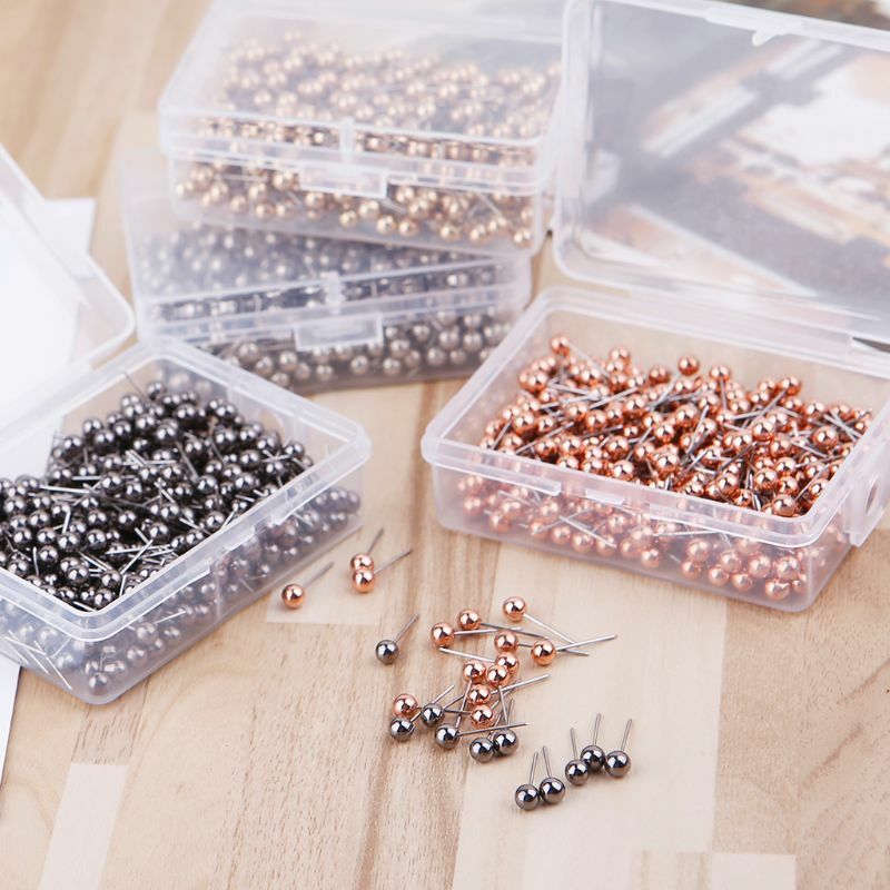400 PCS Gold Silver Color Map Tacks Push Pins, with  Round Plastic Head and Steel Point Thumb Tacks Pin Office School