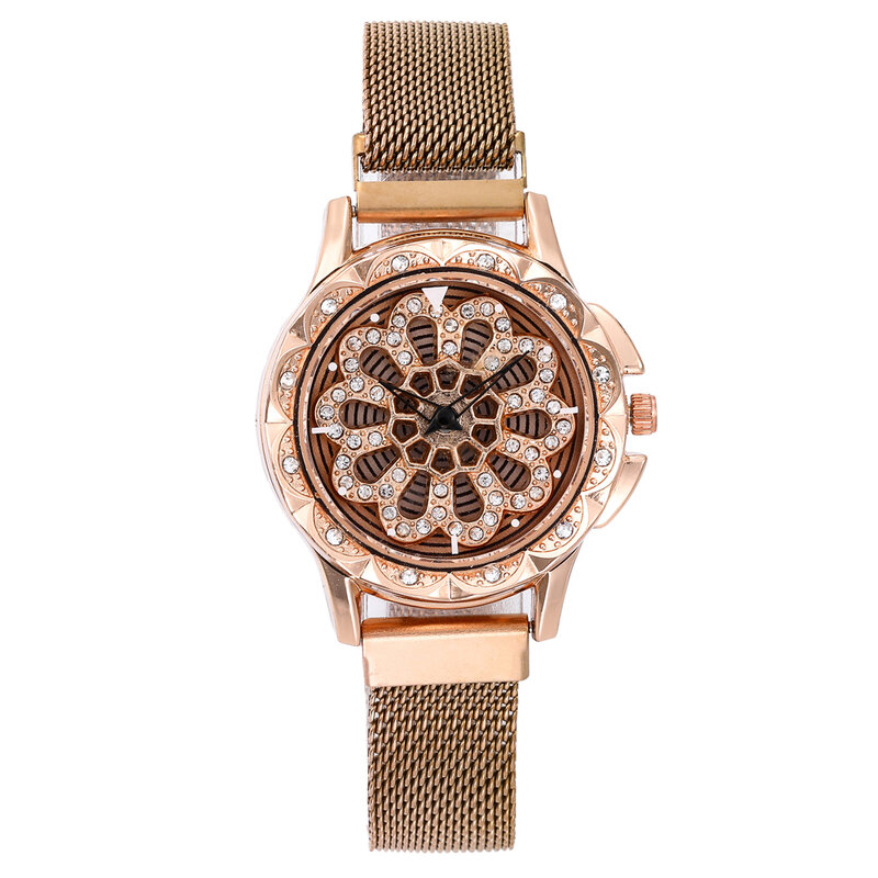 Zegarek damski Mesh Magnet 360 stopni obrotowy zegarek damski zegarek luksusowy moda diamentowy zegarek kwarcowy dla kobiet zegar Relogio Femino