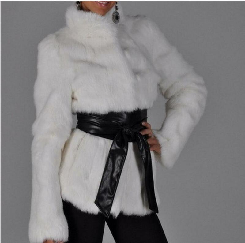 สีดำ/สีขาวหญิงสบายๆปลอมขนสัตว์สตรีขนสัตว์เทียมเสื้อกันหนาวสุภาพสตรีFaux Furเสื้อS/6Xl K841
