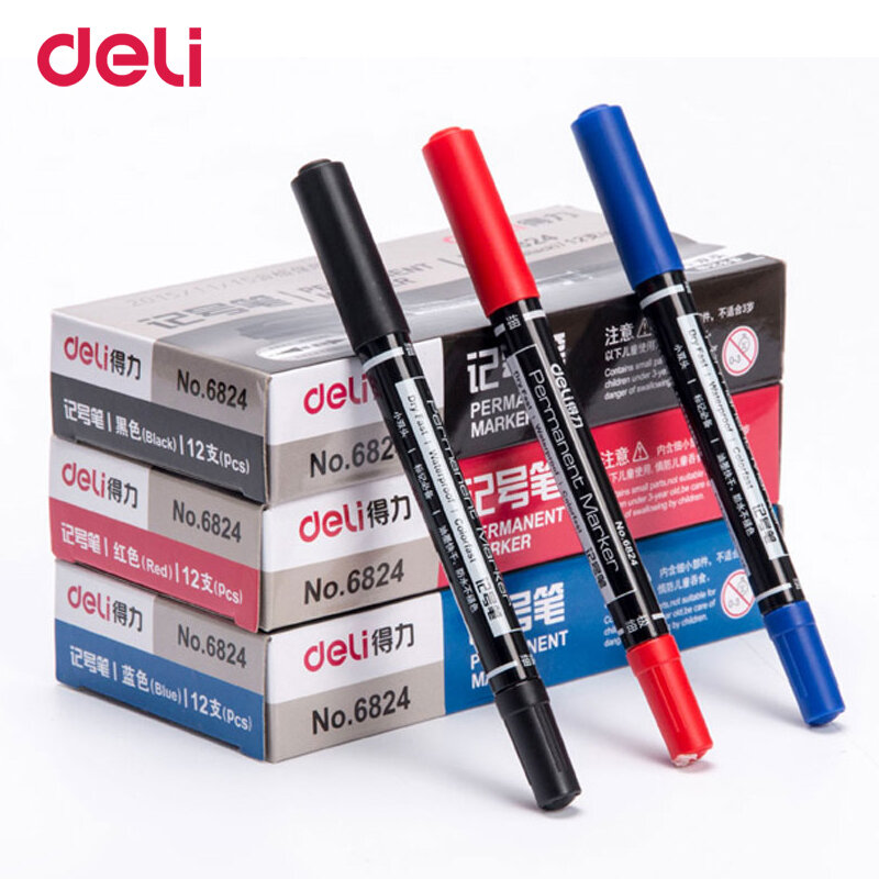 Deli 3pcs colored dual tip fast dry permanent oil marker pens for fabric tires quality waterproof fine point sharpie for drawing