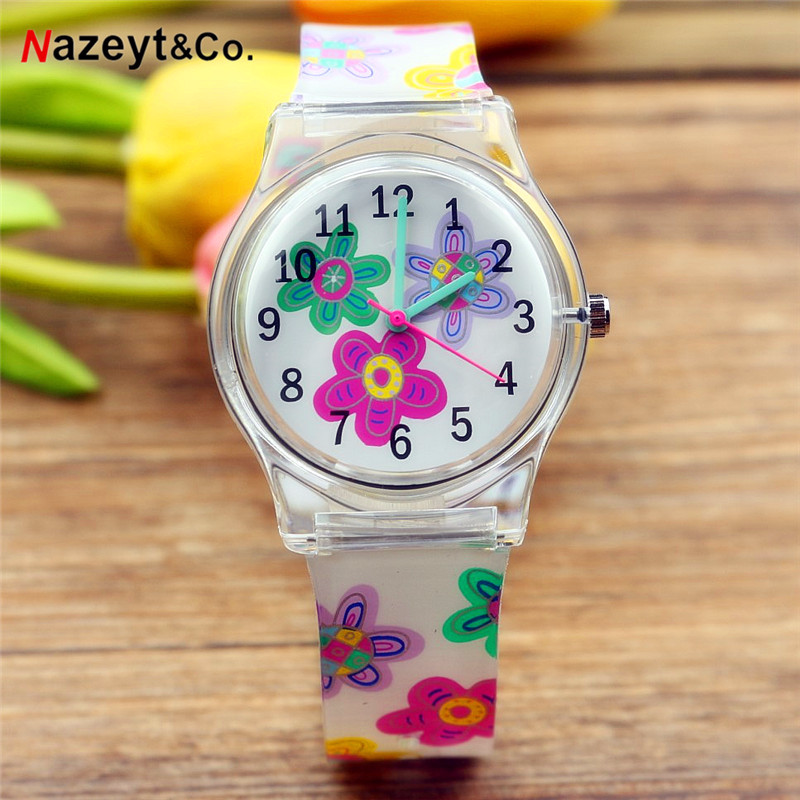 แฟชั่นและสาวน่ารักหัวใจวุ้นนาฬิกาดอกไม้ที่มีสีสันกันน้ำเด็กนาฬิกาข้อมือ
