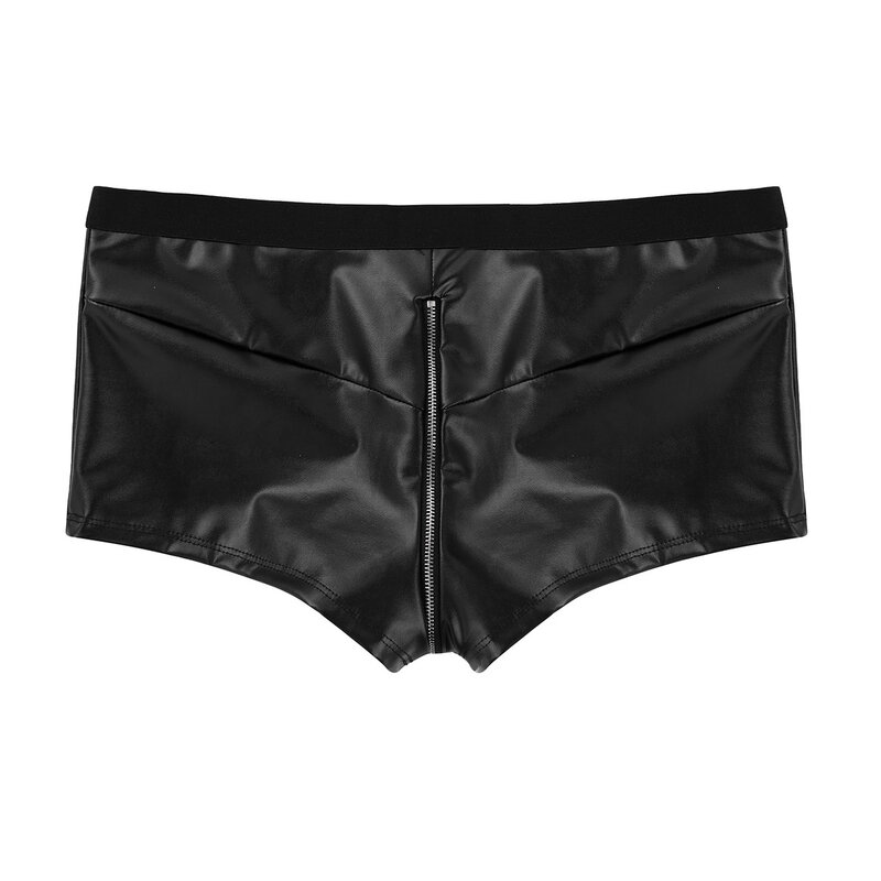 Mens Lingerie Panties Wet Look Shiny Faux Leather Zipper Jockstraps Sexy Bulge Pouch Boxer Shorts Gay Underwear Underpants