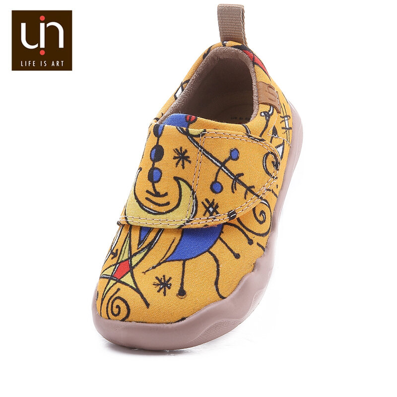 UIN Sunset Bird Design Painted Little Kids Canvas Shoes Easy Hook & Loop Sneakers for Boys/Girls Fashion Flats
