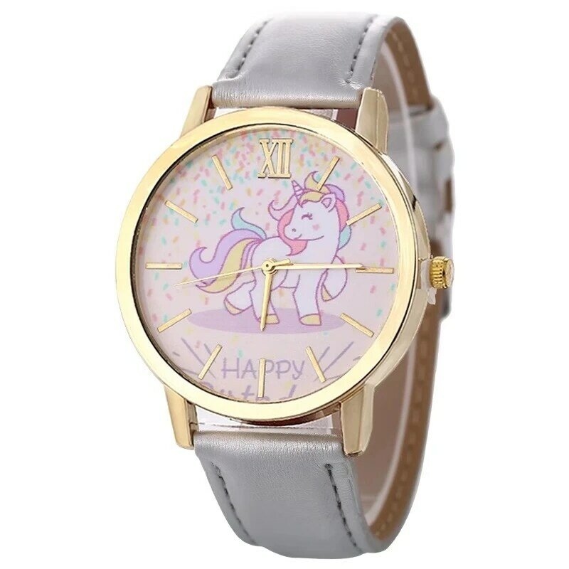 Moda gorąca sprzedaż męskie i damskie zegarki dla dzieci jednorożec skóra z zegarkami kwarcowymi zegarek dla dzieci