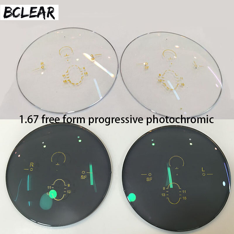 Bclear 1.67 photochromic cinza marrom freeform multi focal lente progressiva personalizada ver longe e perto para miopia ou leitura