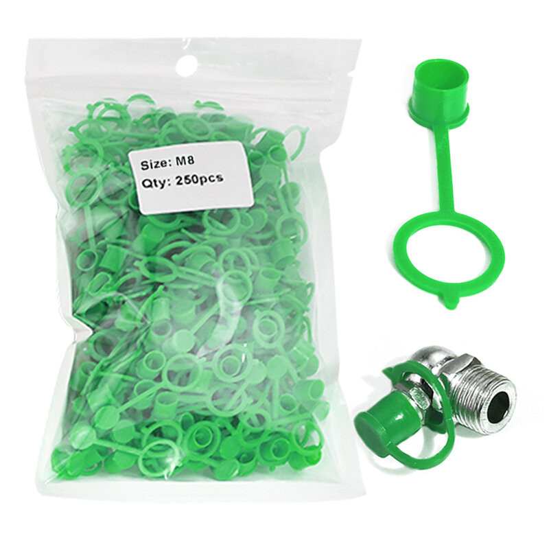 250 шт., колпачки для смазки, Зеленые полиэтиленовые колпачки от пыли для M8, метрическая резьба, смазка, фитинг для ниппеля Zerk