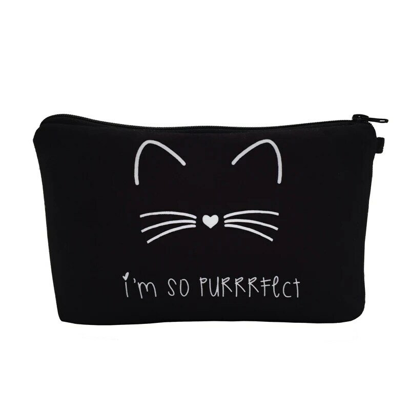 Jom Tokoy-bolsa organizadora de cosméticos para mujer, neceser negro puro con estampado de gato bonito, bolsa de maquillaje de marca a la moda