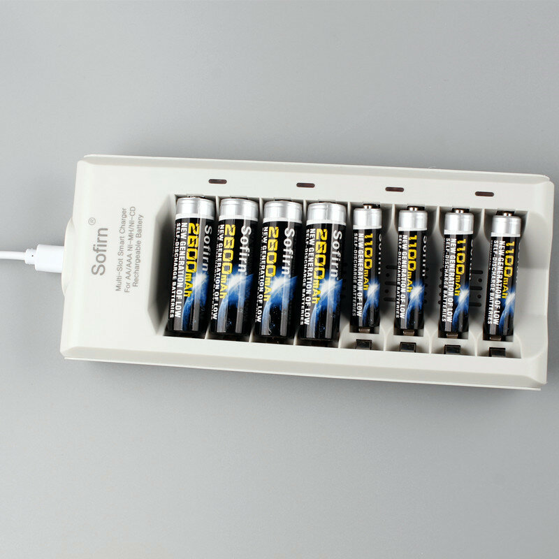 SOSofin-インジケーターライト付きのスマートバッテリー充電器,8スロット,AA,nimh,nicd,充電式バッテリー用,EUプラグ
