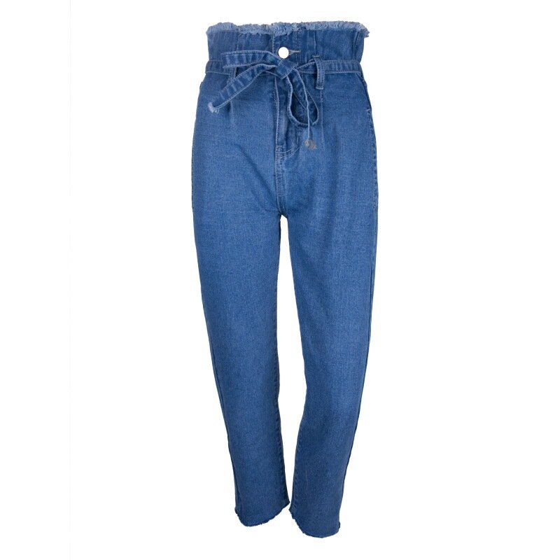Pantalones vaqueros de cintura alta para mujer, jeans con cinturón azul, DD1681 S, 2018