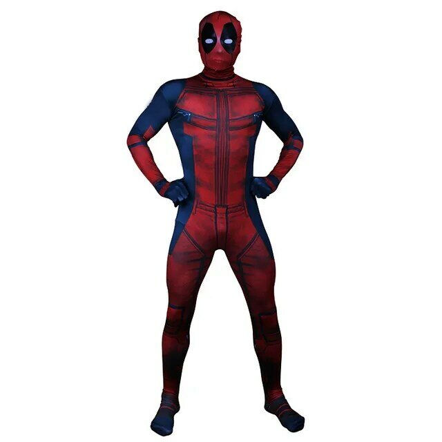 2019 Deadpool Costume Adult Man Spandex Lycra Zentai Bodysuit Halloween Cosplay Suit Belt Headwear Mask Sword holster