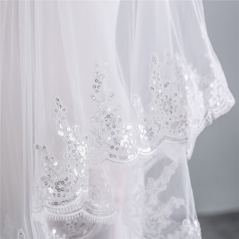 Janevini 2018 bonito duas camadas curto véus de casamento com lantejoulas ponta dos dedos véu acessórios de casamento nupcial velos para novia
