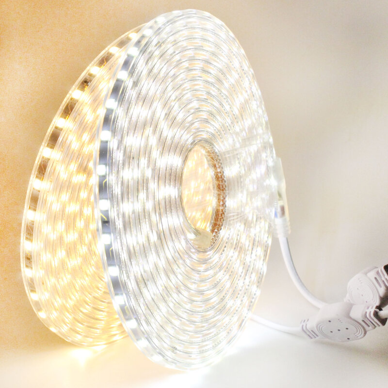 LAIMAIK Lampu LED Strip 5050 Tahan Air IP67 220V RGB Lampu LED Strip Dapat Diredupkan dengan Remote 5730 LED Dioda Pita Lampu Strip Fleksibel untuk Dekorasi Rumah