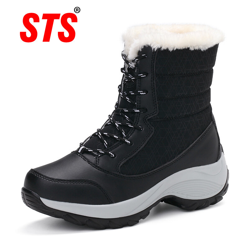 STS BRAND Women Boots Waterproof Winter Shoes Female Snow Boots Platform Mujer Botas Ankle Winter Boot With Thick Fur Girl Boot