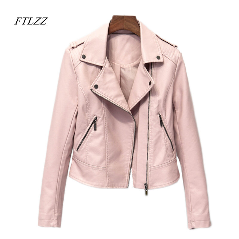 FTLZZ-Chaqueta de cuero sintético con cremallera para mujer abrigo 