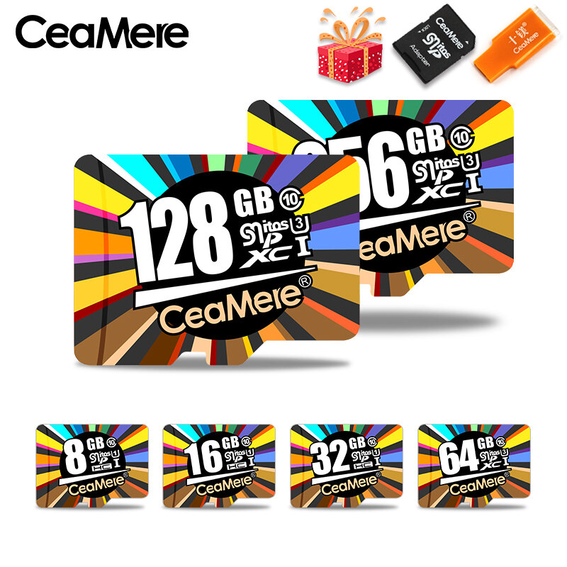 CeaMere 메모리 카드 256GB 128GB 64GB U3 UHS-3 32GB 마이크로 sd 카드 Class10 UHS-1 플래시 카드 메모리 Microsd TF/SD 카드 (태블릿 용)