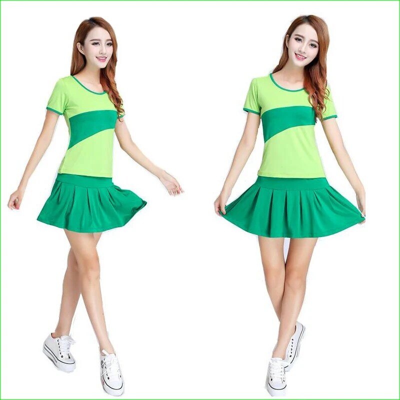 M-6XL Two Piece Sport Suits Women Tennis Set Short Sleeve Shirt and Skirt Girl Workout Sportswear Dance Yoga