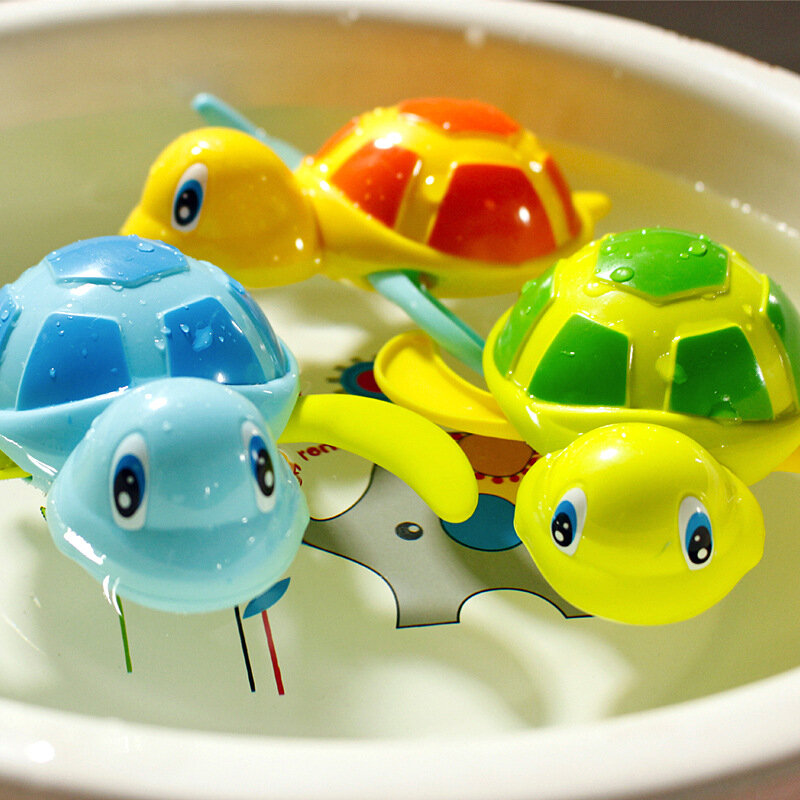 Penjualan Tunggal Lucu Kartun Hewan Kura-kura Klasik Bayi Air Mainan Bayi Berenang Penyu Luka Rantai Jam Anak Pantai Mandi Mainan