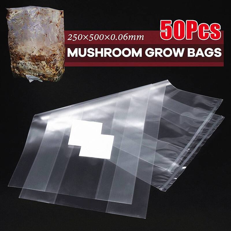 50Pcs Grow Bag PVC fungo radice Spawn Farm Grow Bag substrato ad alta temperatura Pre sigillabile forniture da giardino crescere borse 250x500x0.06mm