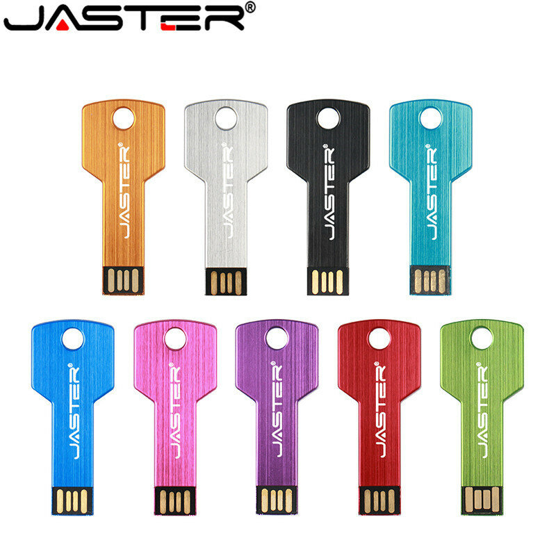 JASTER カスタムロゴ USB 2.0 ペンフラッシュドライブ 4 ギガバイト 8 ギガバイト 16 ギガバイト 32 ギガバイト 64 ギガバイト金属ドライブペンドライブメモリスティックキー形状