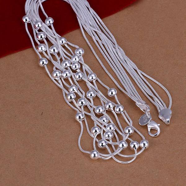Free Shipping!!Wholesale silver plated Necklaces & Pendants,925 jewelry silver,Filve Line Beads Necklace SMTN213