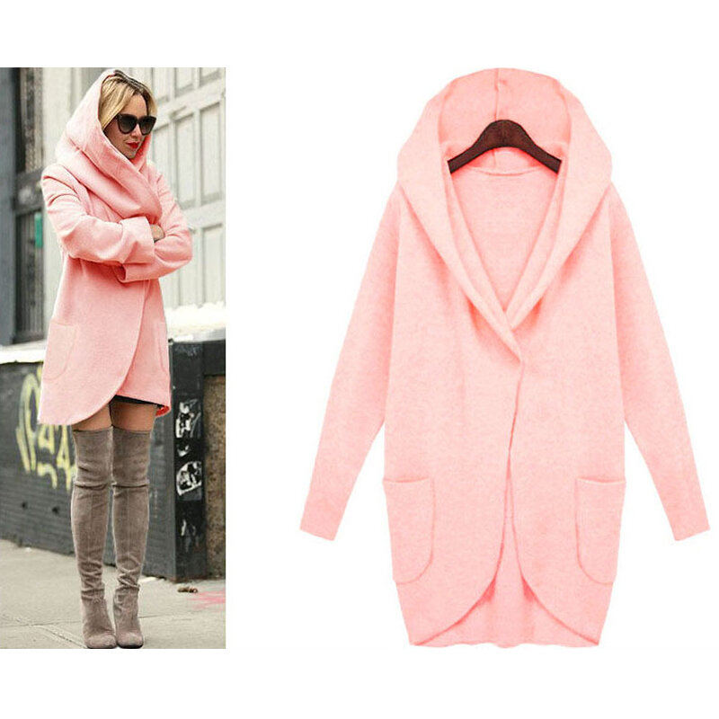 Женское Свободное пальто с капюшоном, Повседневная хлопковая однотонная теплая куртка с длинными рукавами и V-образным вырезом, зимний сезо...