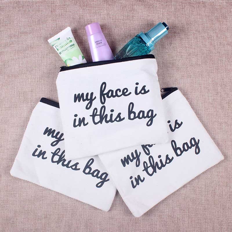 Bolsa de maquillaje con estampado 3D para mujer, estuche de cosméticos simple con estampado de My Face Is In This Bag, novedad de 2019
