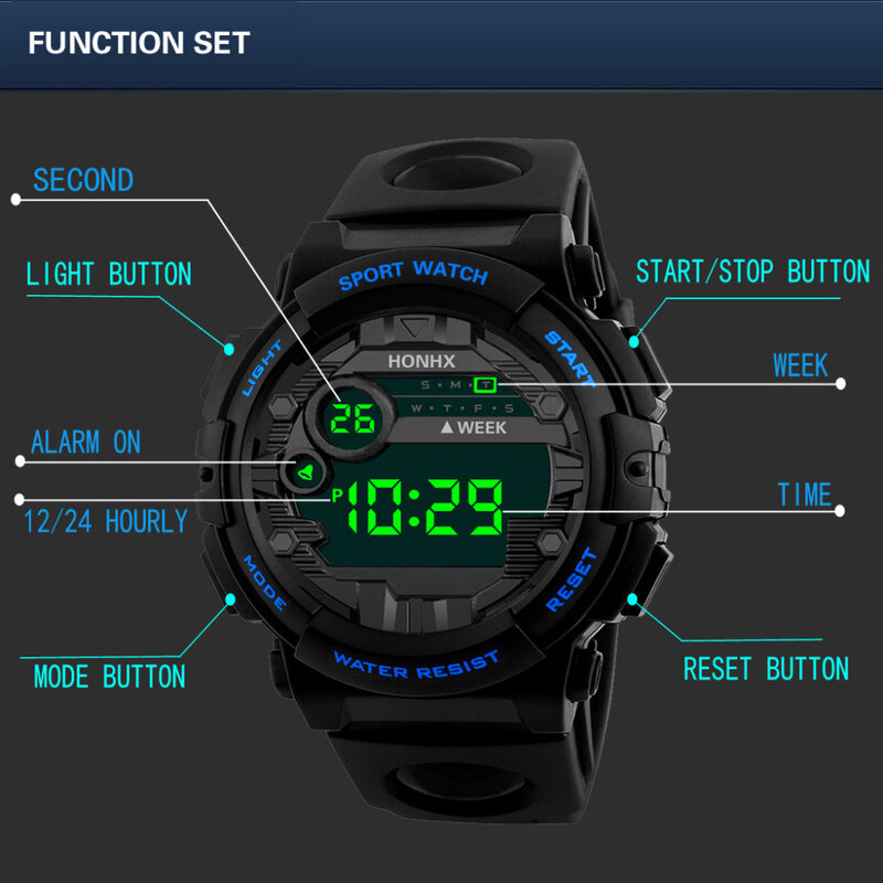 2019 neue Luxus HONHX Herren Digital LED Uhr Digital Datum Alarm Wasserdichte Sport Männer Outdoor Elektronische Uhr Uhr Dropshipping