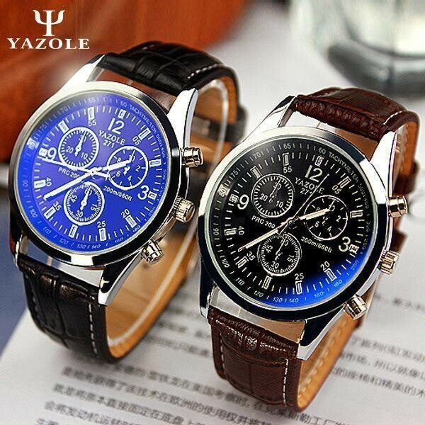 Yazole relógio masculino de marca luxuosa, relógio quartzo com pulseira de couro, novo item