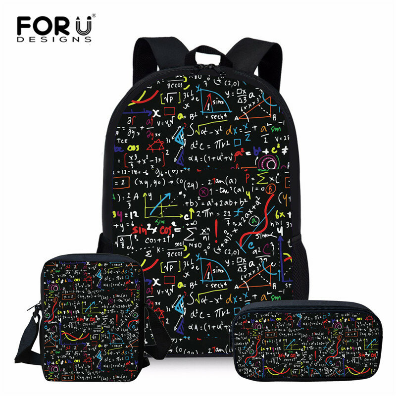 Forudesigns 3ピース/セットスクールバックパックセット数学式プリントスクールバッグ10代の男の子のためのランドセル