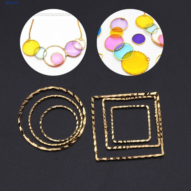 10 sztuk okrągły kwadrat geometryczne metalowe ramki biżuteria UV żywica Charms Bezel ustawienie