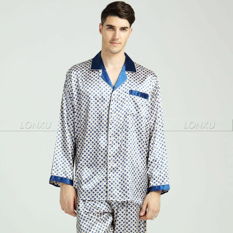رجل الحرير بيجامة من الساتان مجموعة بيجامة بيجامة مجموعة ملابس النوم المتسكعون م ، L ، XL ، XXL ، 3XL